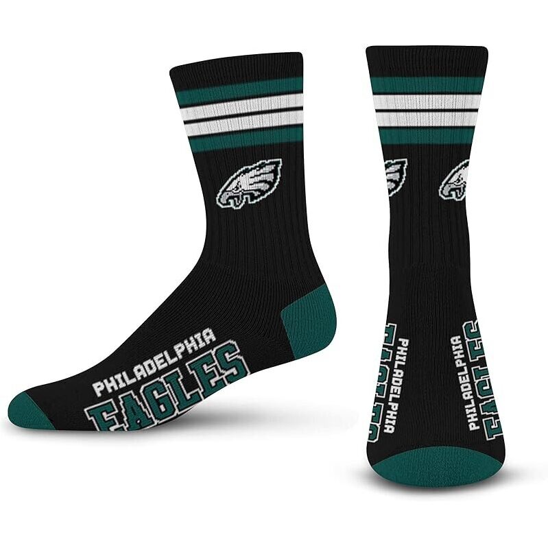 Bare Feet Mens NFL 4-Stripe Deuce Performance Crew Socks - Philadelphia Eagles