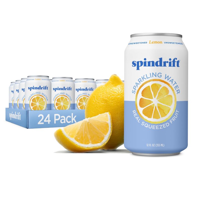 24-Pack Spindrift Sparkling Water, Lemon Flavored, 12oz Cans