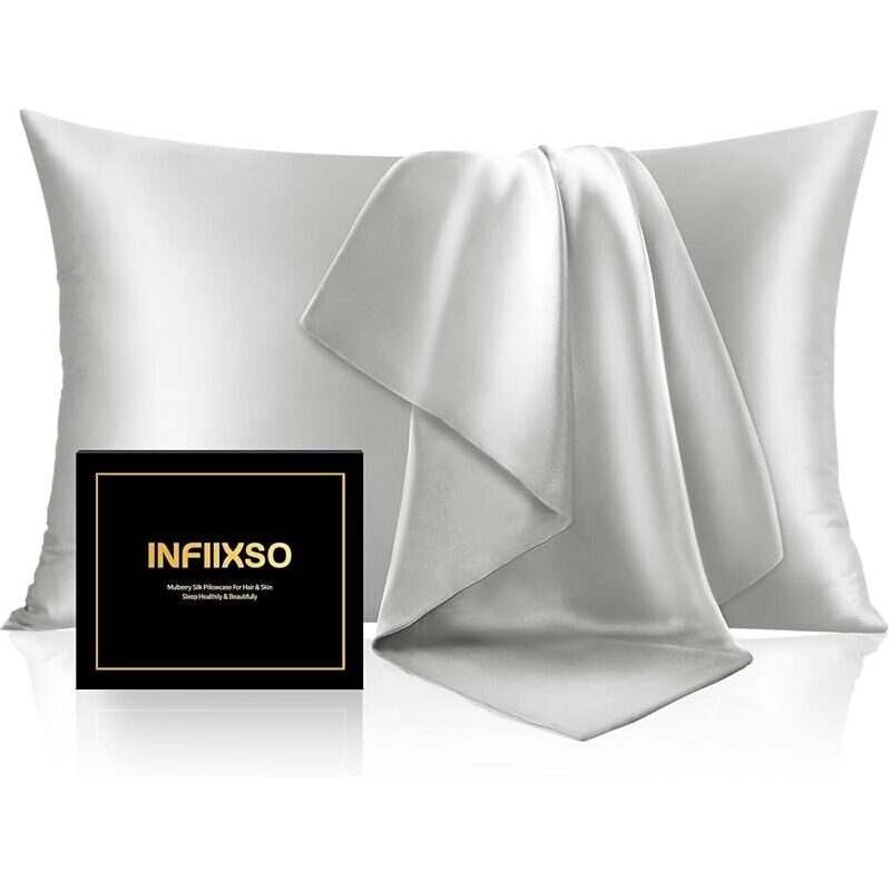 Infiixso 20x26-inch Mulberry Silk Pillowcase Light Grey