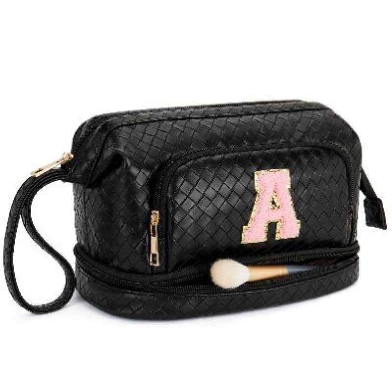 Elegant Black Makeup Bag with Personalization - Perfect for Daily Use