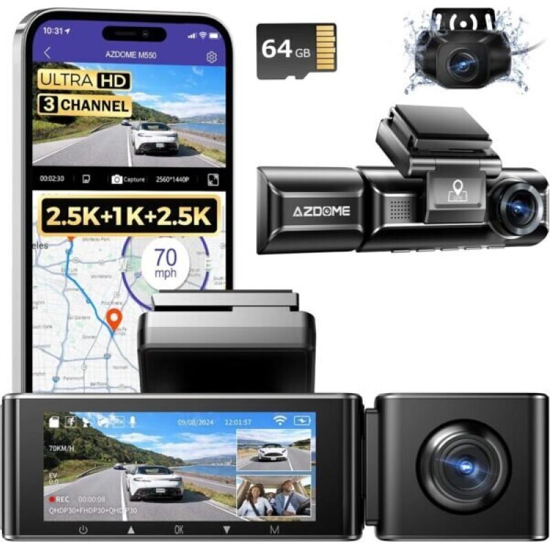 AZDOME M550 Triple-Channel Dash Cam - 50% Discount