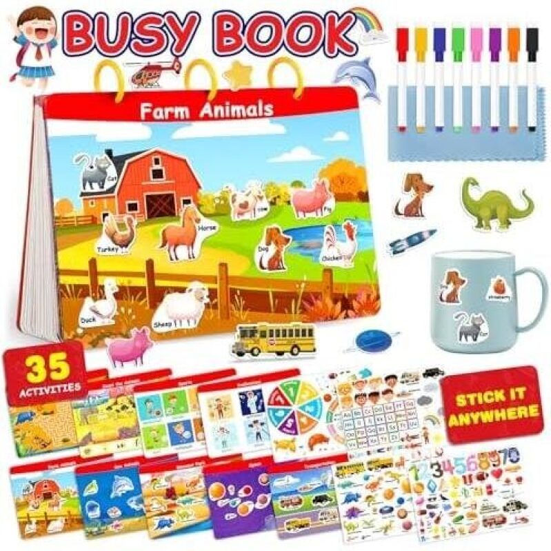 Farm Animals Busy Book - Educational Toy with 35 Activities