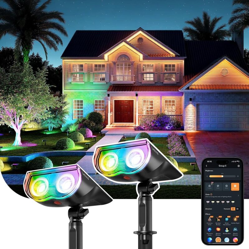2pk Linkind Smart Solar Spot Lights Outdoor - Advanced Charging & Multicolor