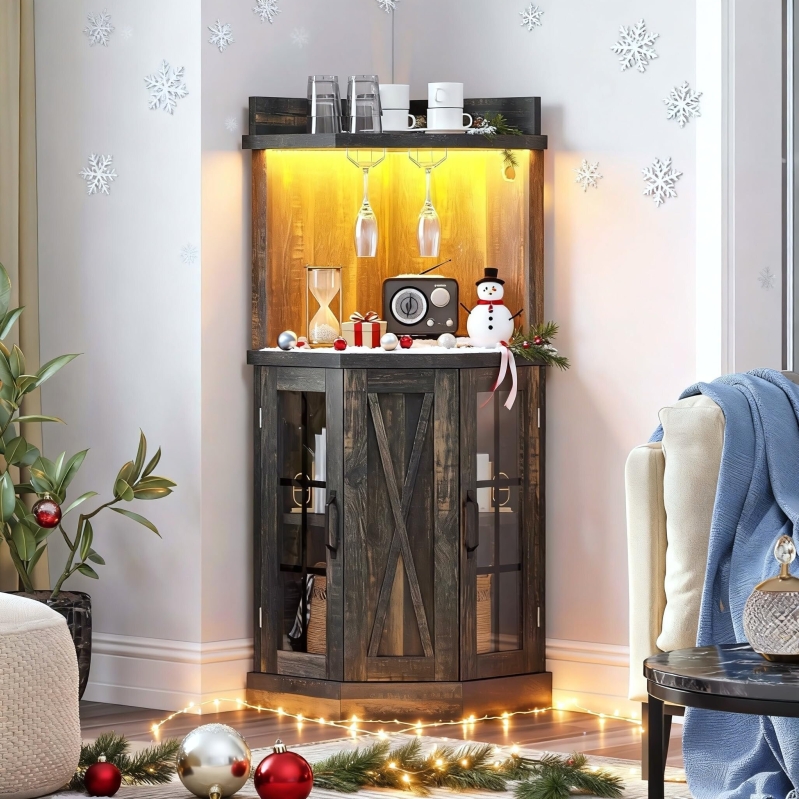 DWVO 53-inch Corner Bar Cabinet - Farmhouse Wine Cabinet