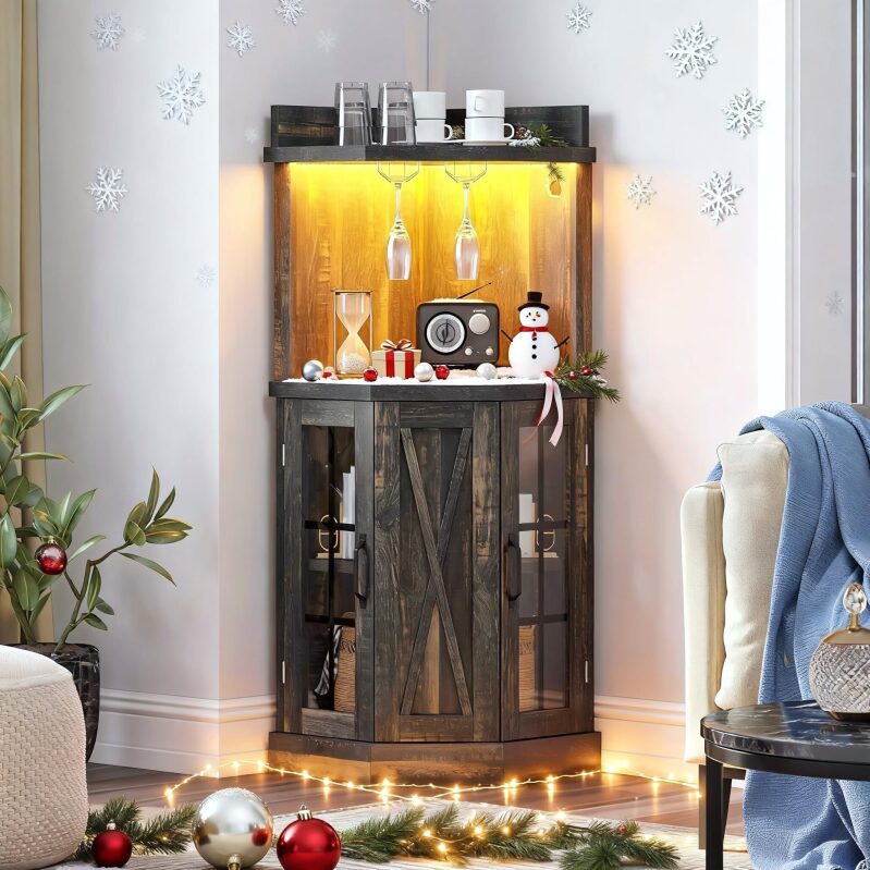 DWVO 53-inch Corner Bar Cabinet - Farmhouse Wine Cabinet