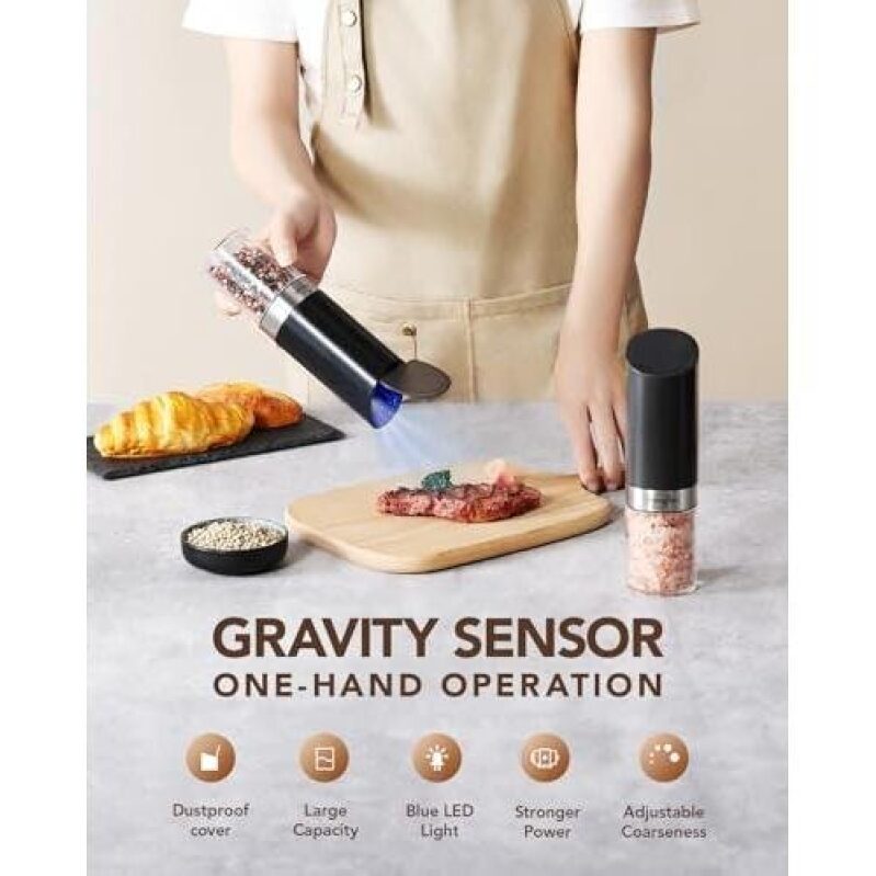 Electric Salt and Pepper Grinder Set with Dustproof Cover - 33% OFF