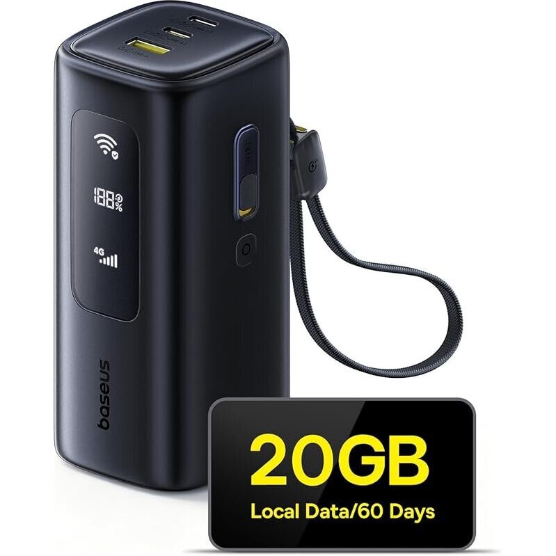Baseus 4G LTE Mobile Hotspot & 20000mAh Power Bank - Reliable Connectivity & Power On-the-Go