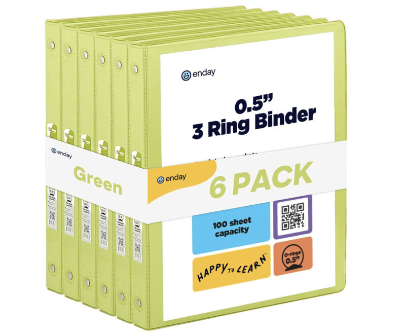 Enday Green 3-Ring Binders - 6 Pack