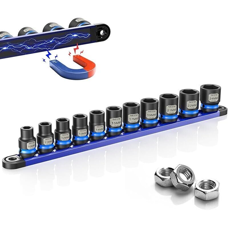 Seesii Metric 1/2in Drive CR-MO Steel Deep Impact Socket Set 11-Piece