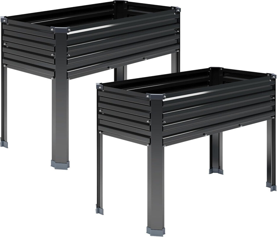 Elevated Zinc-Coated Planter Boxes - 2 Pack