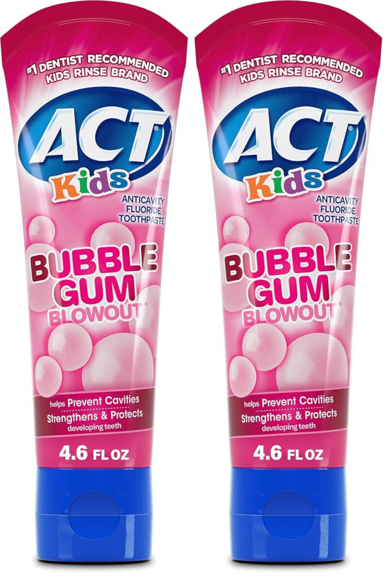 ACT Kids Fluoride Toothpaste - Bubble Gum Blowout, 4.6 oz Each, 2 Pack