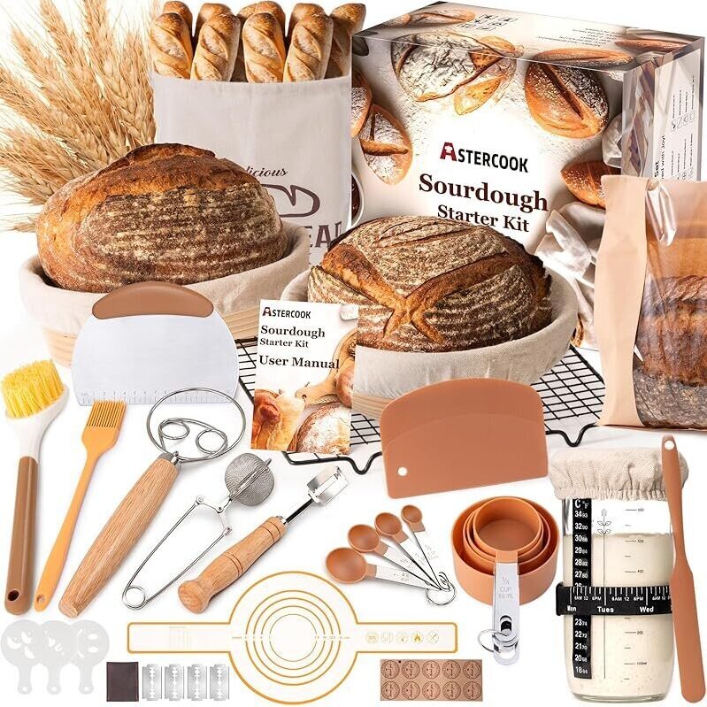 Astercook Sourdough Starter Kit with Banneton Basket - Complete Bread Making Kit