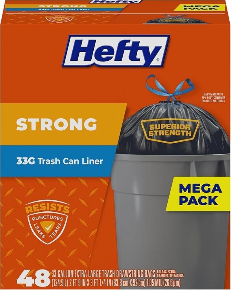 Hefty Strong Extra Large Trash Bags - 48 Count, 33 Gallon