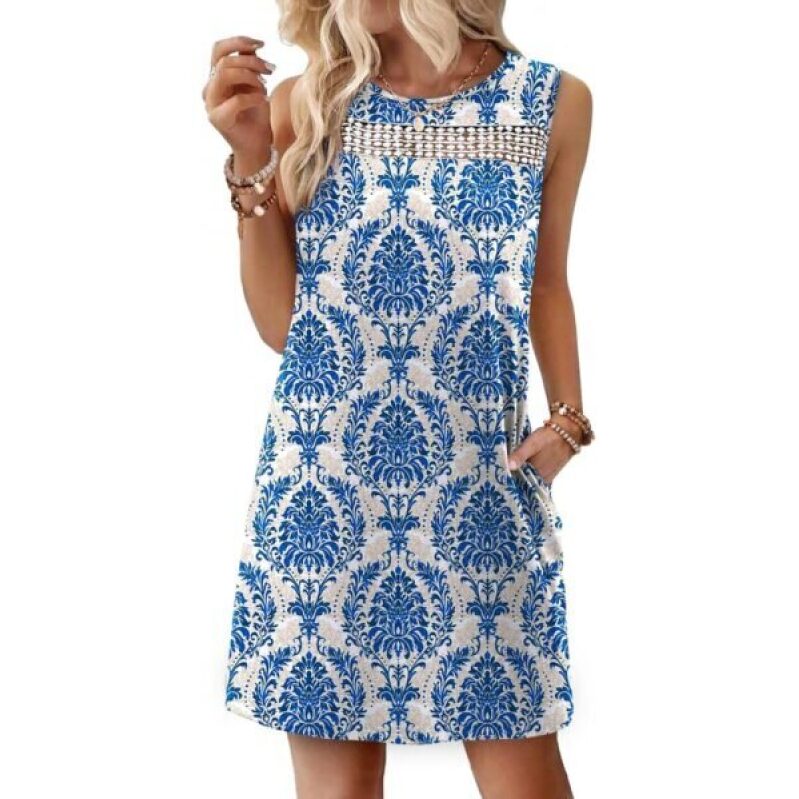 Boho Dress for Women - Elegant Blue & White Beach Dress