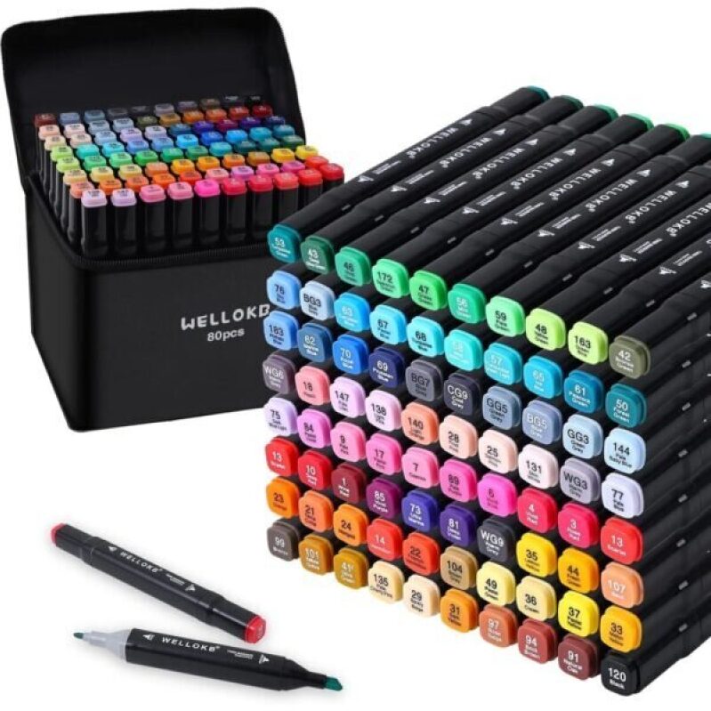 80 Colors Dual Brush Tip Permanent Art Markers - Ideal for Creative Projects
