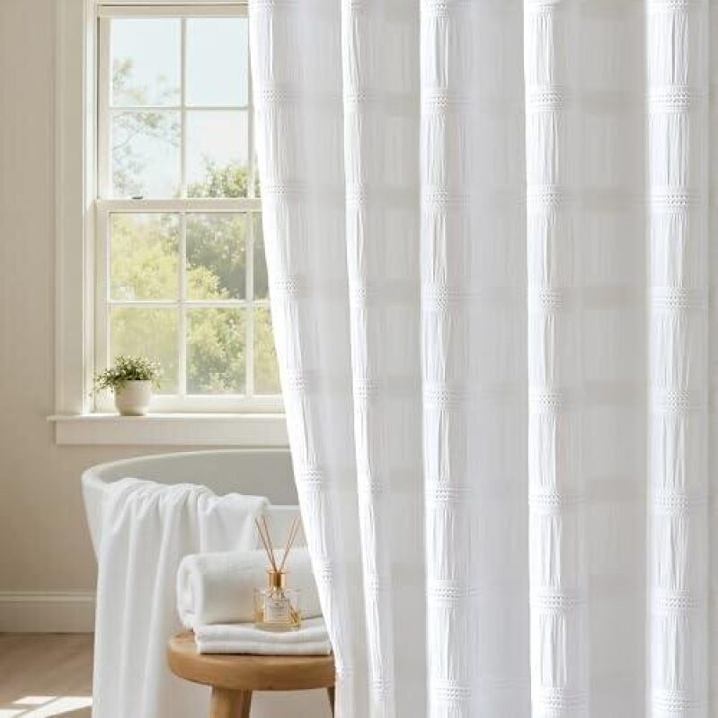 50% OFF Cotton Stripe White Bath Curtain - 72x72