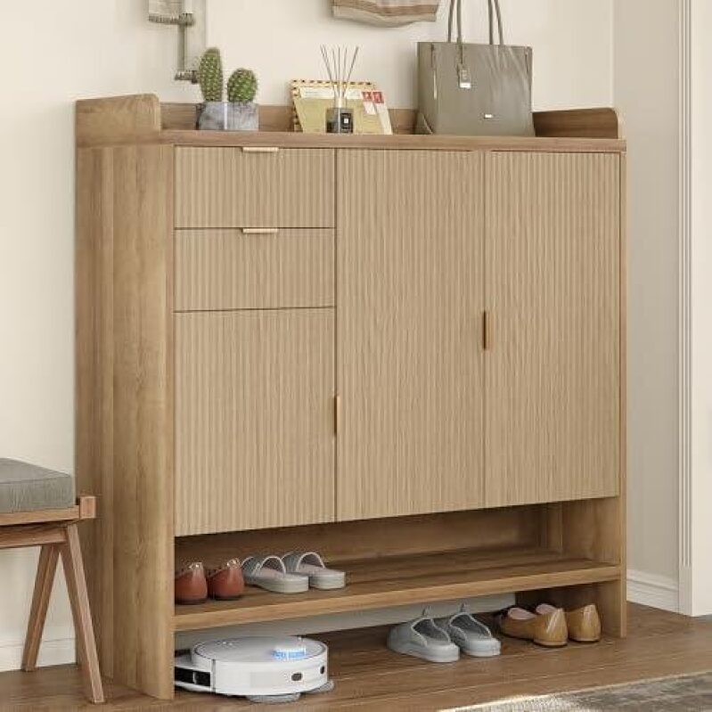 47-Inch Adjustable Oak Wood Shoe Cabinet on Sale - 50% Discount