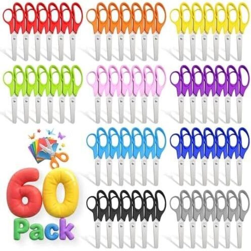 60 Pack of 5-Inch Safety Scissors for Kids - Perfect for School and Craft Supplies