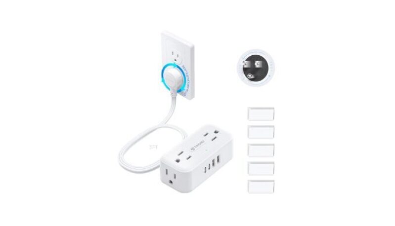 TROND 360° Rotating Flat Plug Short Extension Cord - Ultimate Home Office Power Solution