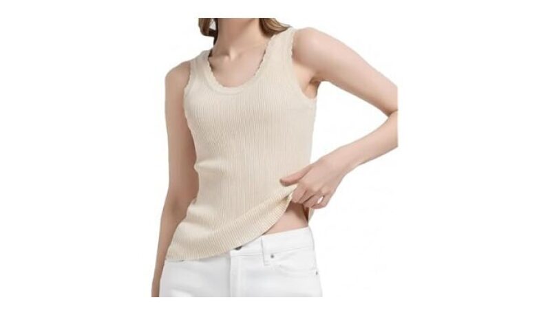 Orolay CHIIONE Women Scalloped Ribbed Tank Top - Beige