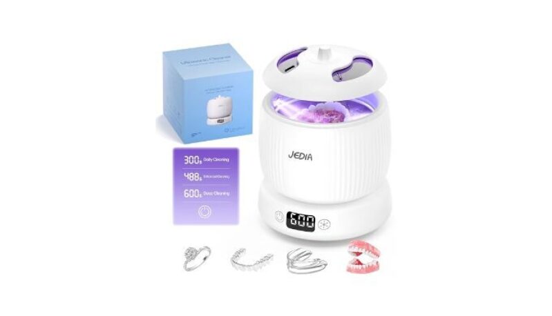 JEDIA Ultrasonic Retainer Cleaner with 4 Modes – 45kHz 180ML Cleaner for Retainers, Dentures, Mouth Guard, Jewelry, and More