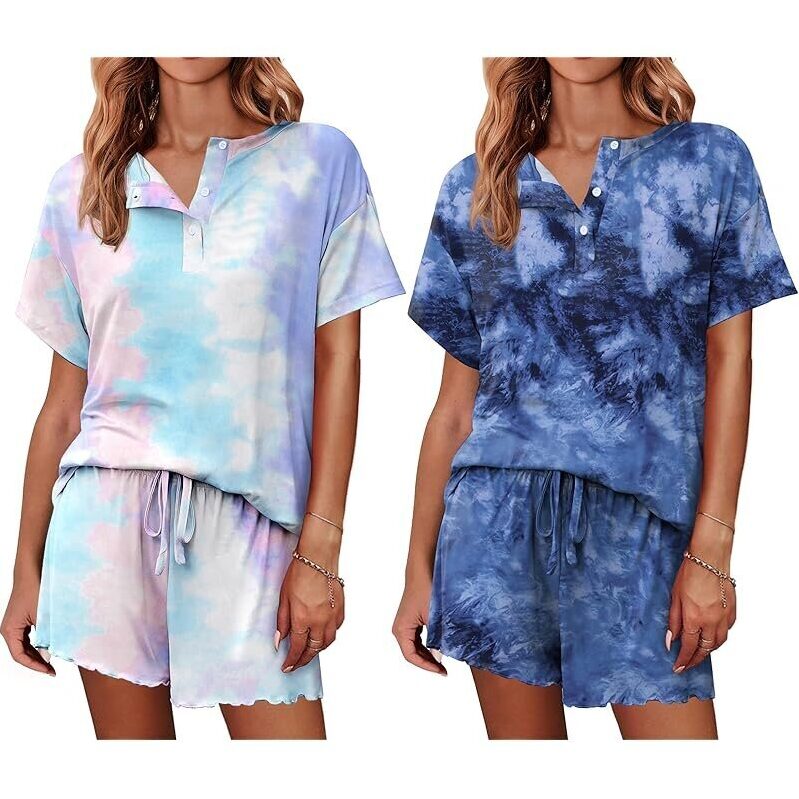 Ekouaer Women's Tie-Dye Pajama Set with Short Sleeve Top & Shorts - 2-Pack