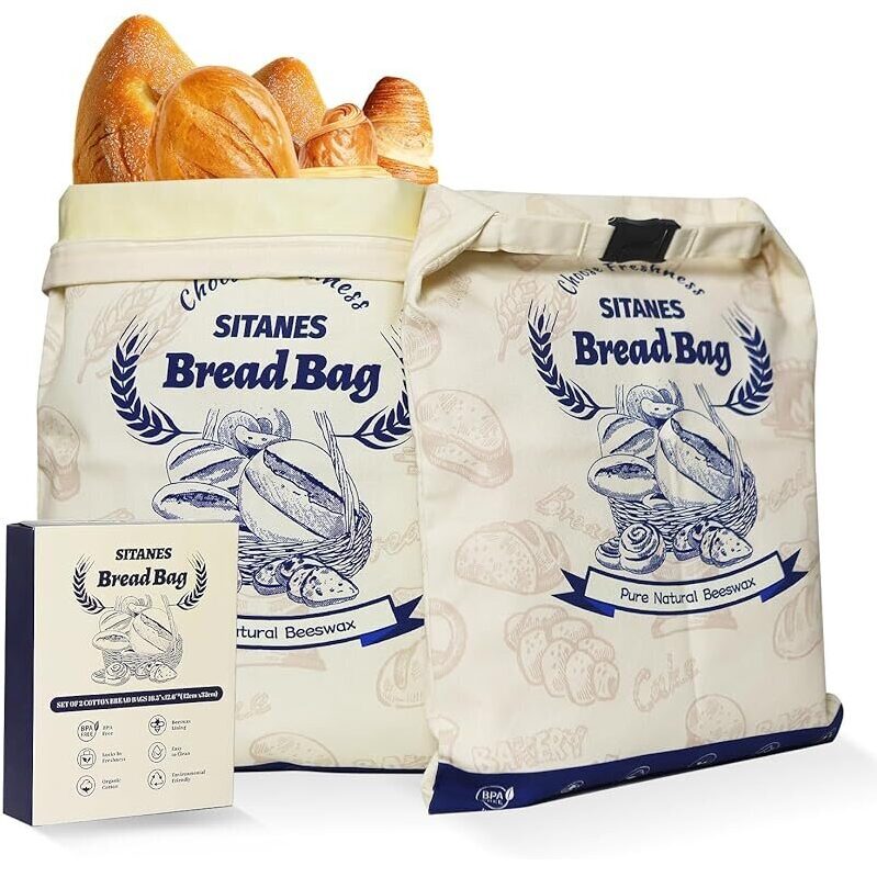 SITANES Reusable Beeswax Bread Bags - Keep Bread Fresh Longer