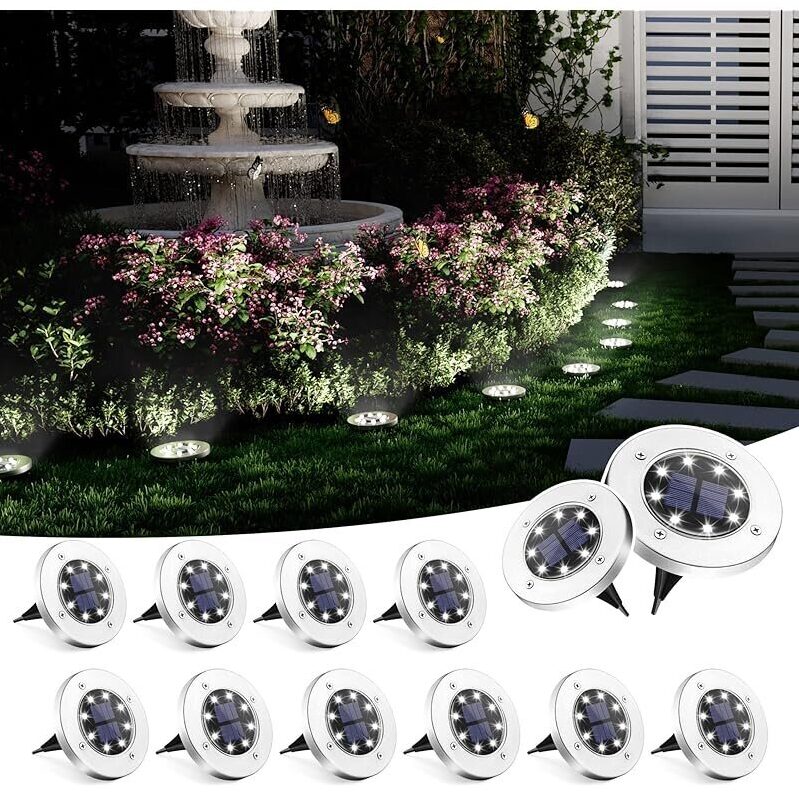 12pk SOLPEX Solar Ground Lights 8 LED Waterproof - Perfect for Garden and Pathway Illumination