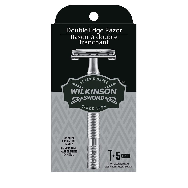Wilkinson Sword Double Edge Razor for Men + 5 Blades - Premium Shaving Experience