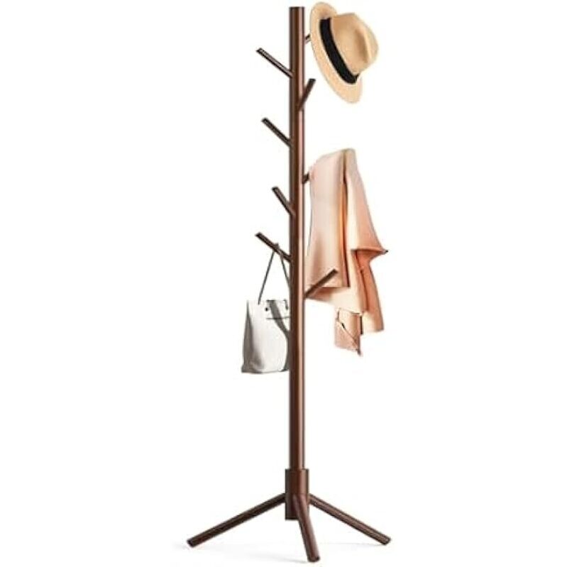 Versatile Height-Adjustable Wooden Coat Rack Stand