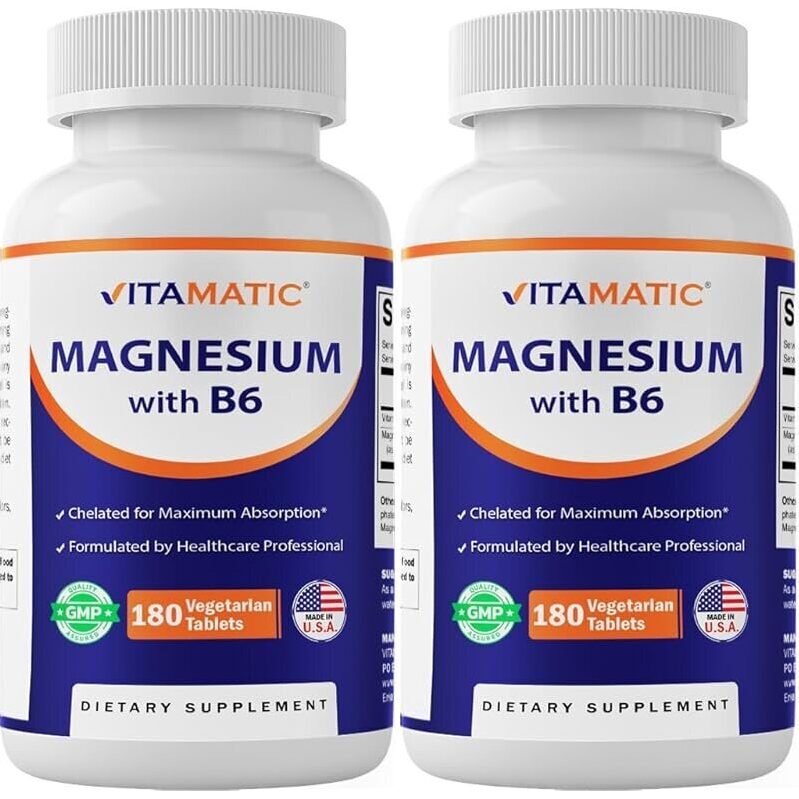 Vitamatic Magnesium Glycinate 500mg 2-Pack, 180 Tablets - Premium Absorption
