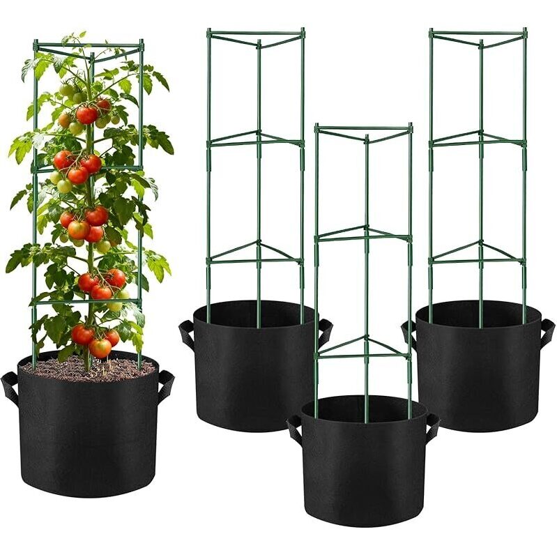 4pk NNG 48-inches Tomato Cages with 10 Gallon Grow Bags - Perfect for Vertical Gardening