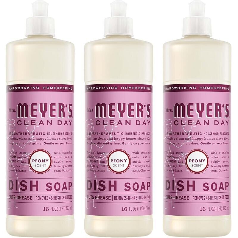 3pk Mrs. Meyer's Clean Day Liquid Dish Soap Peony Scent 16oz - Natural, Eco-Friendly Dishwashing