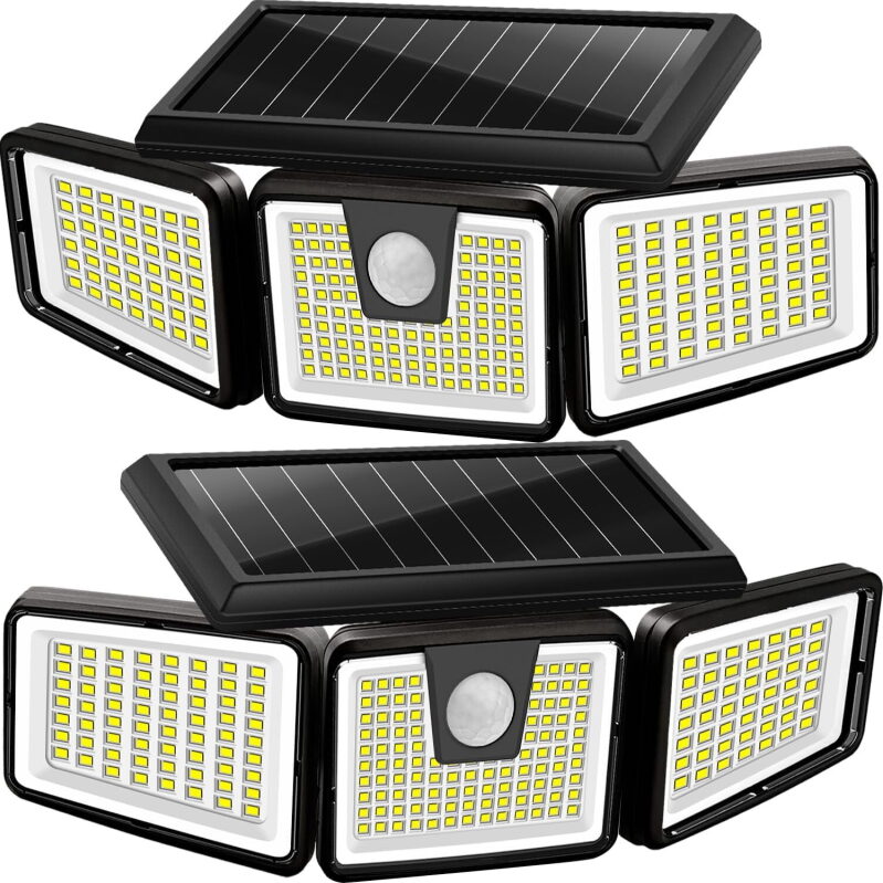 2-Pack Solar Motion Sensor Lights with 225 LEDs and 2500 Lumens
