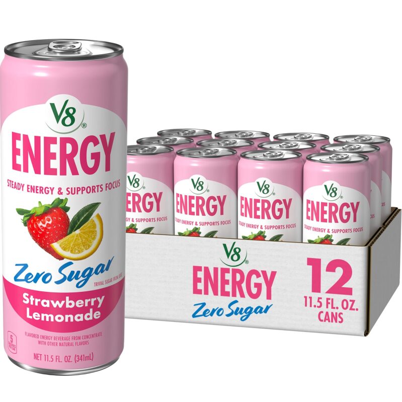 12pk V8 Energy Zero Sugar Strawberry Lemonade Energy Drinks, 11.5oz