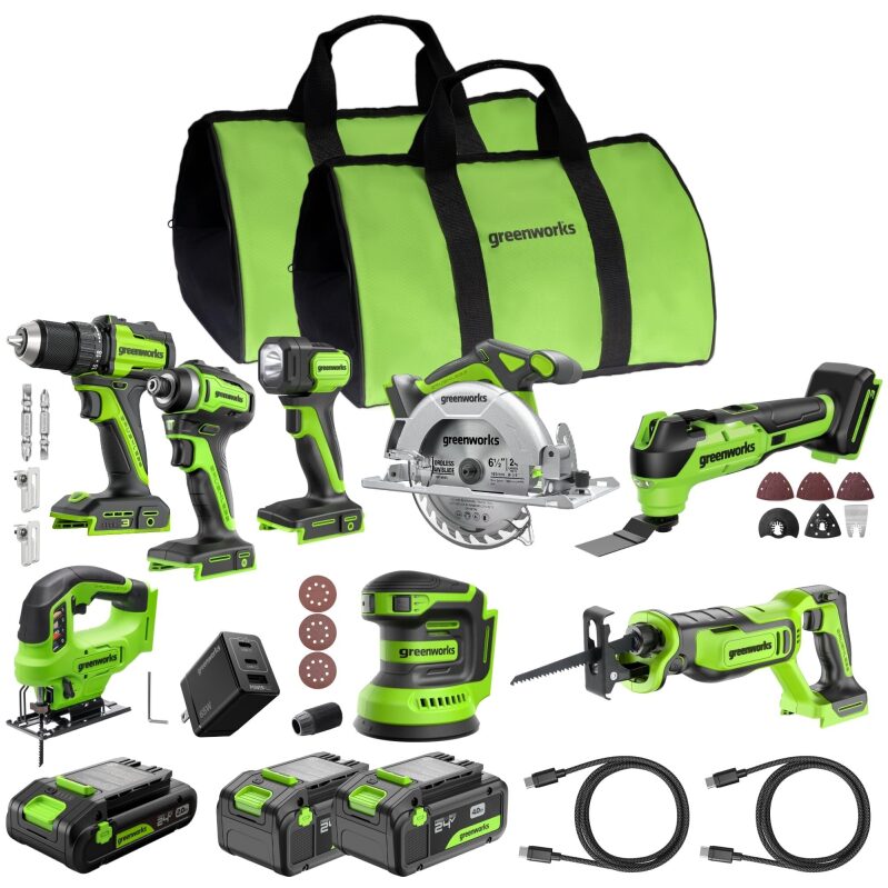 Greenworks 24V 8-Tool Combo Kit with Batteries and Charger - Ultimate DIY Solution