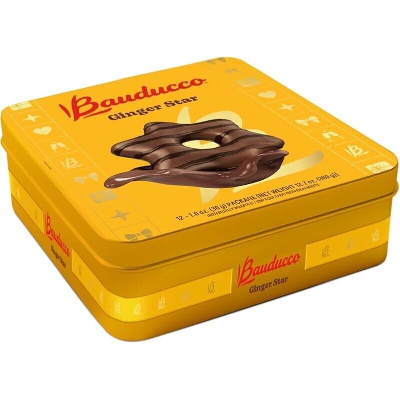 12-Pack Bauducco Ginger Star Giftable Tin - Indulgent Chocolate Cookies