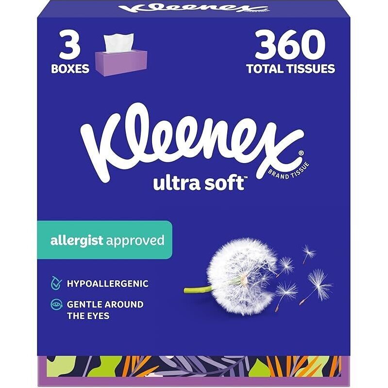 Kleenex Ultra Soft Facial Tissues - 360 Count, 3-Ply, Allergist Approved