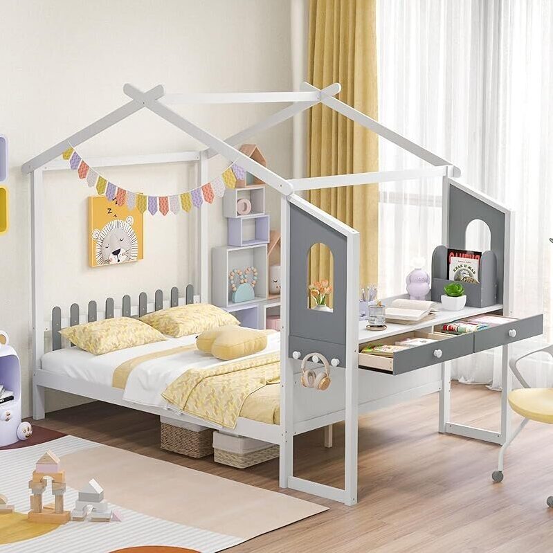 Giantex Full Size House Bed with Study Desk - Ideal for Kids