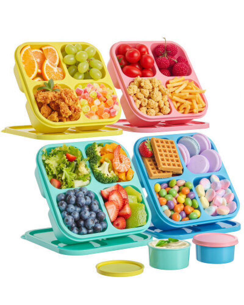 4 Compartment Bento Boxes - 4 Pack for Kids