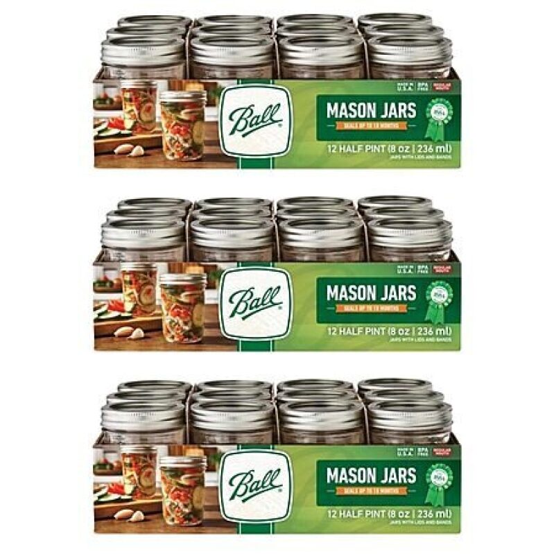 36-Pack 8-Oz Ball Regular Mouth Glass Mason Jars with Lids & Bands on Sale