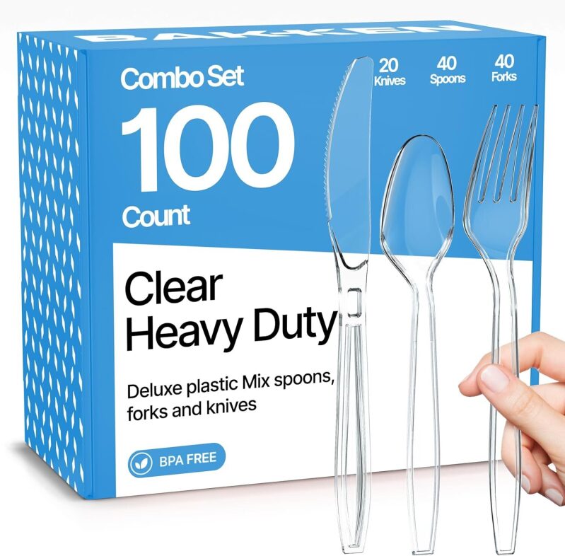 100-Piece Bakkenmaster Heavy Duty Plastic Disposable Cutlery Set