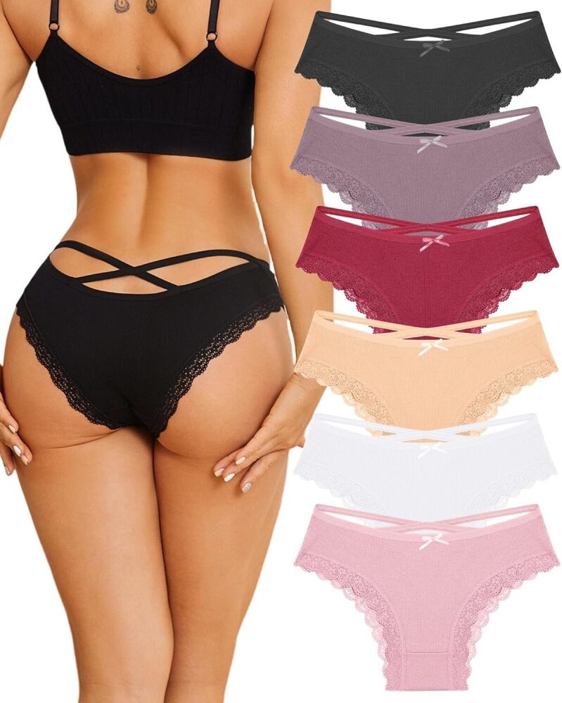 Women's Cotton Lace Trim Bikini Panties (6 Pack) - 50% Off
