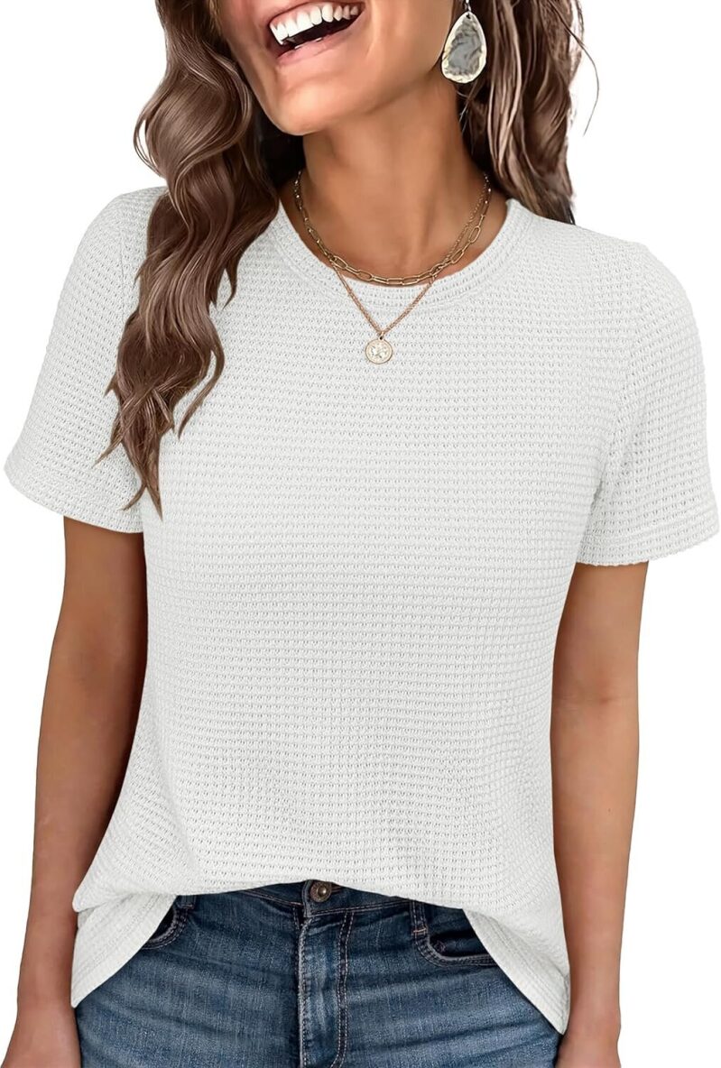 ANRABESS Women's Waffle Knit Short Sleeve Crew Neck Top - A Steal at $9.89!