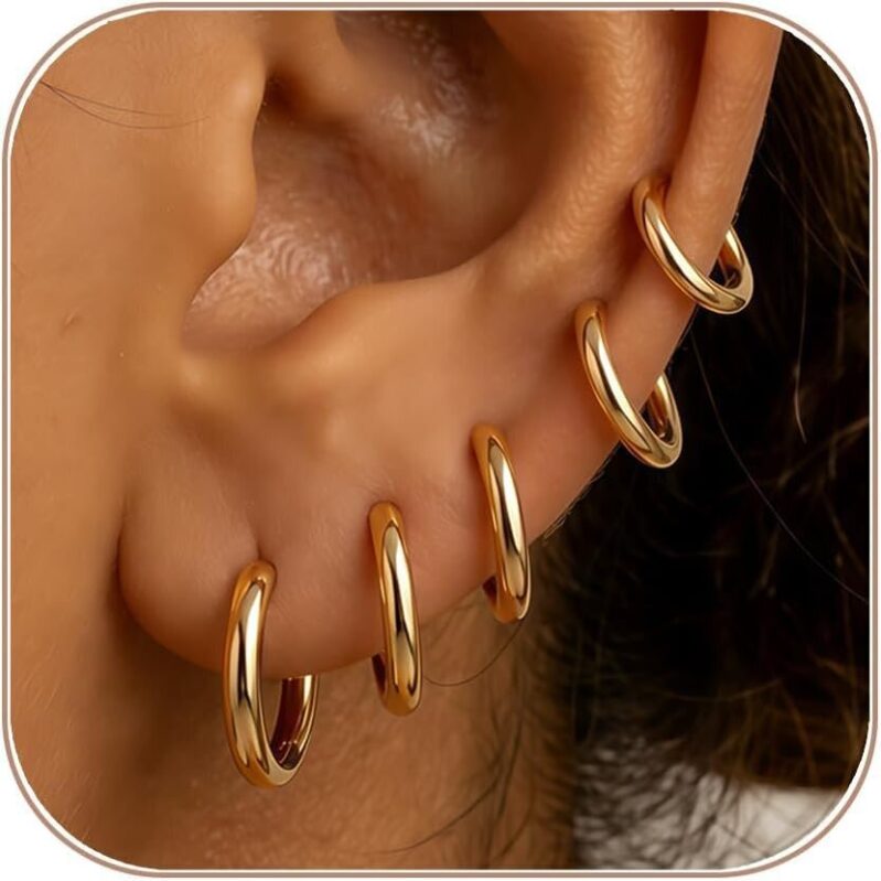 Affordable Gold Hoop Earrings Set: 5 Pairs for $3.20