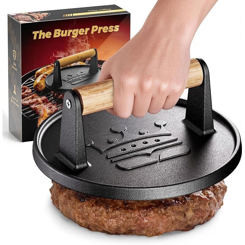 Achieve Perfect Burger Patties with Basinel Cast Iron Smash Burger Press