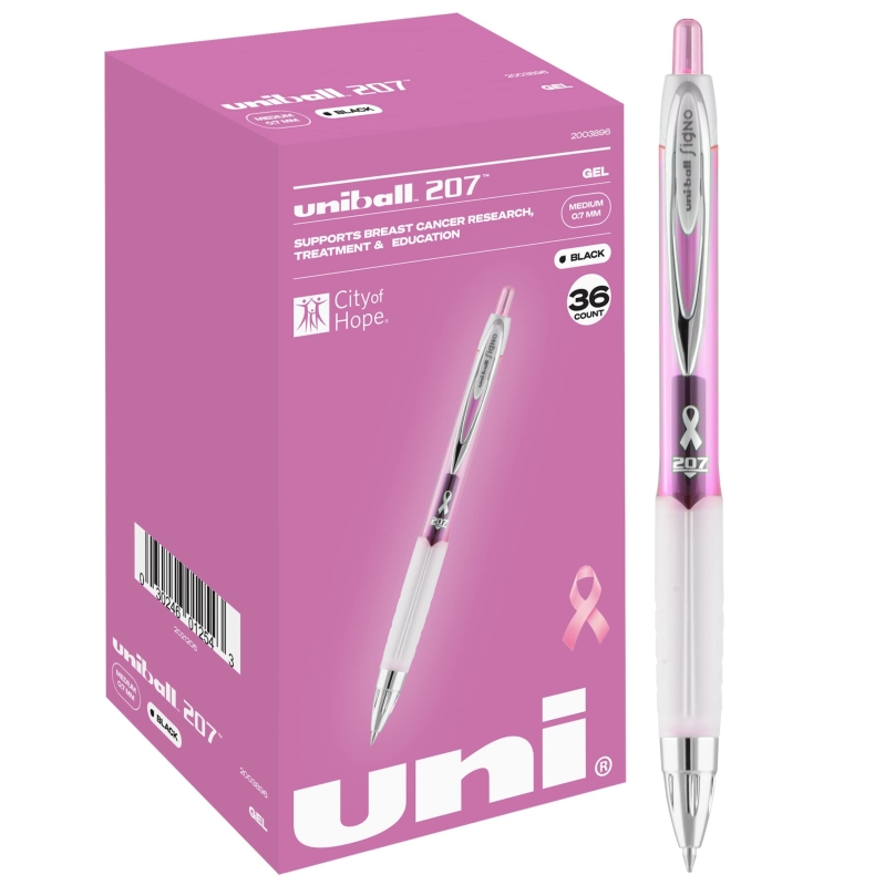 36-Pack Uni-ball 207 Pink Ribbon Gel Pens - Medium Point 0.7mm