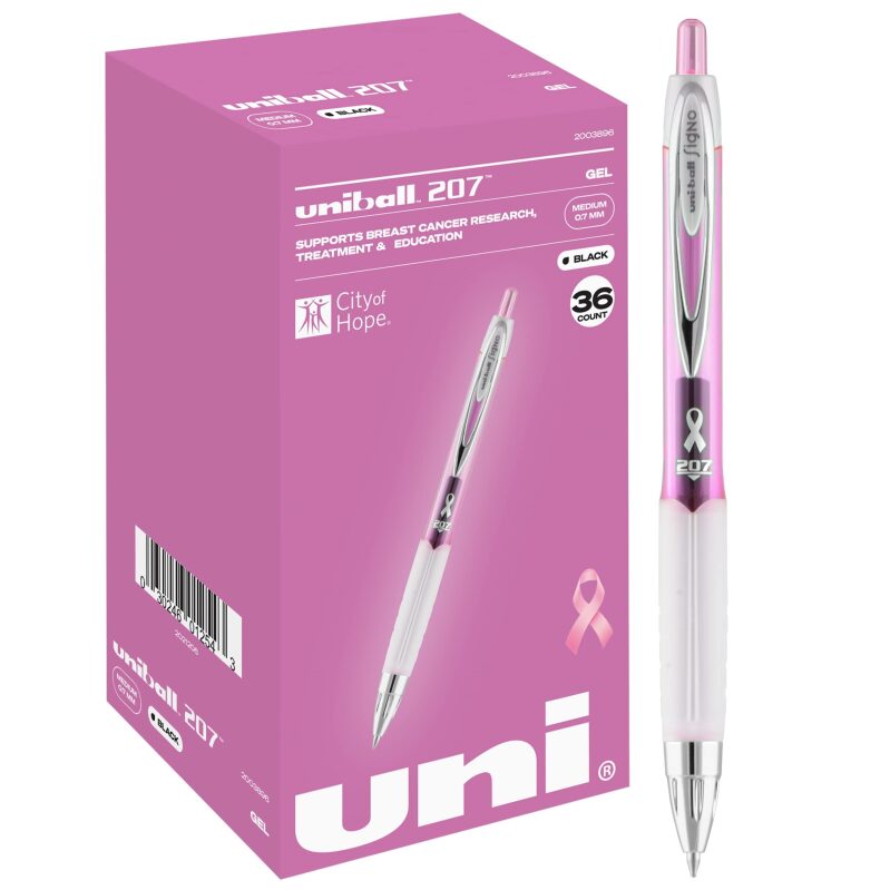 36-Pack Uni-ball 207 Pink Ribbon Gel Pens - Medium Point 0.7mm