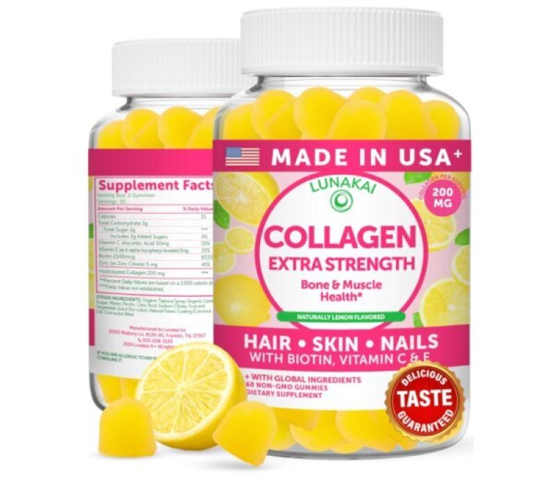 Lunakai USA Collagen Peptide Gummies - Extra Strength for Hair, Skin & Nails