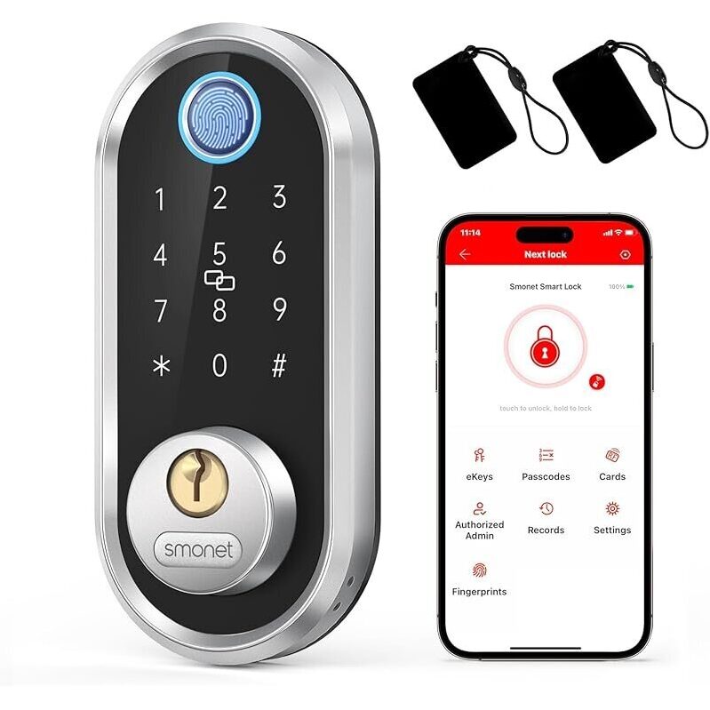 Smonet Fingerprint Electronic Deadbolt Door Lock with Keypad